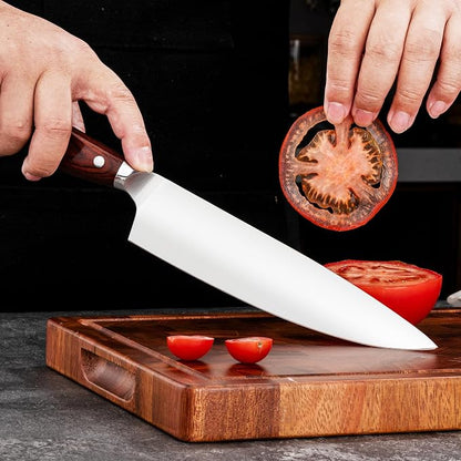 8 Inch Forged Chef Knife, 15° High Carbon Stainless Steel Sharp Kitchen Knife with Ergonomic Pakkawood Handle, Rust Resistant, Gift Box for Home & Restaurant