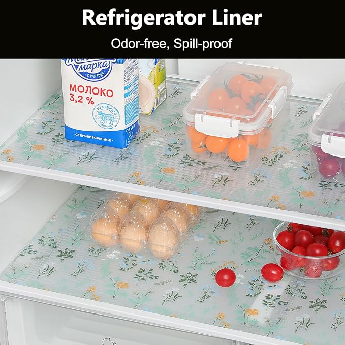 INNOLITES Shelf Liners for Kitchen Cabinets – Drawer Liner Waterproof & Oil-Proof, Non-Adhesive EVA with Floral Pattern – Durable Washable, Easy to Cut (Sage Green, 17.5" x 197")