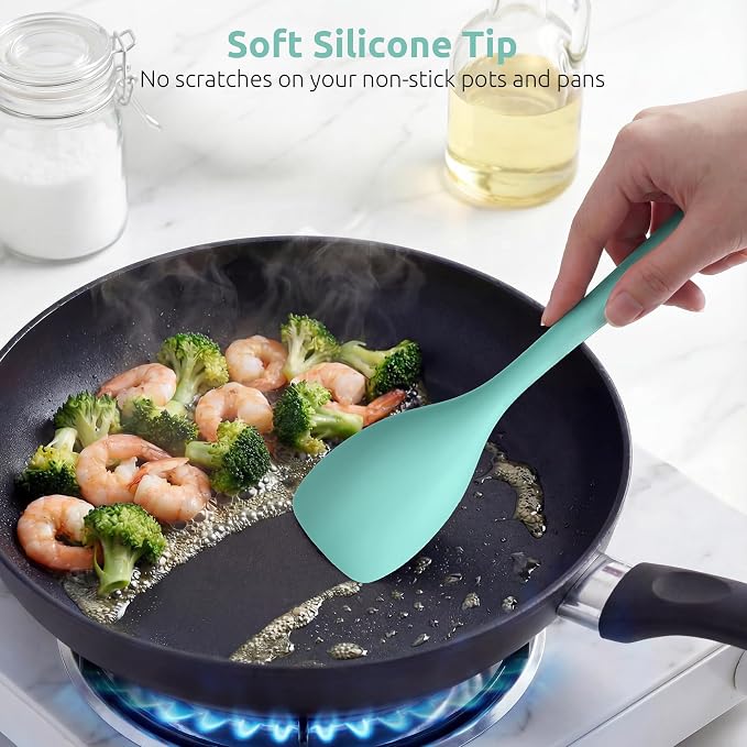 600ºF Heat Resistant Spatula Spoon: U-Taste Flexible Silicone Cooking Scoop Spoonula, Serving Mixing Scraping Food in Non-Stick Pan Cookware, Seamless Multifunctional Kitchen Utensil (Aqua Sky)