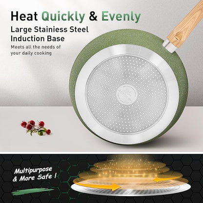 Kitchen Academy Pots and Pans Set Non Stick, 30 Pieces Induction Cookware and Bakeware, Green Granite Coating Cooking Sets