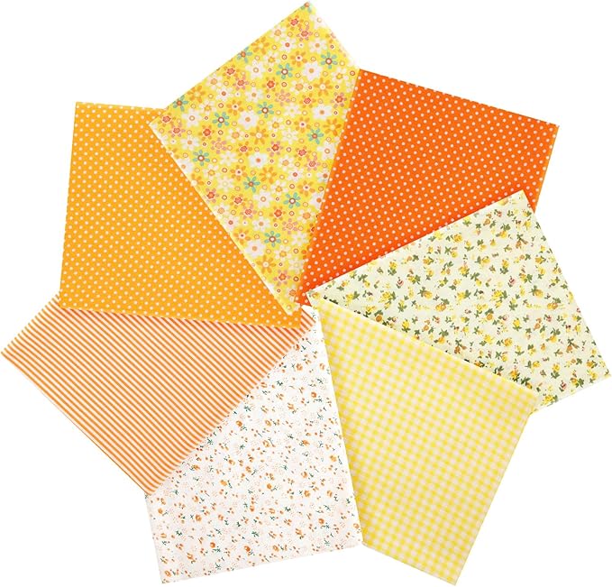 Ainiv 7pcs 100% Quilting Cotton Fabric, 19.68"x19.68" Fabric Bundles Squares, Floral Precut Squares Patchwork for Quilting, Sewing, DIY Crafts, Mask, Orange