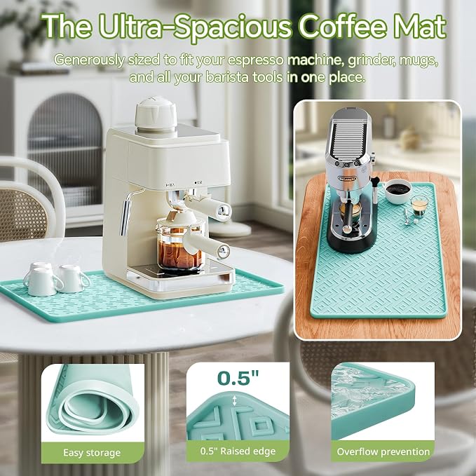 Silicone Coffee Mat 19" x 12", Waterproof Coffee Bar Mat, Spill-Proof Coffee Maker Mat for Kitchen Counter, Non-Slip Coffee Machine Mat, Durable Counter Protector