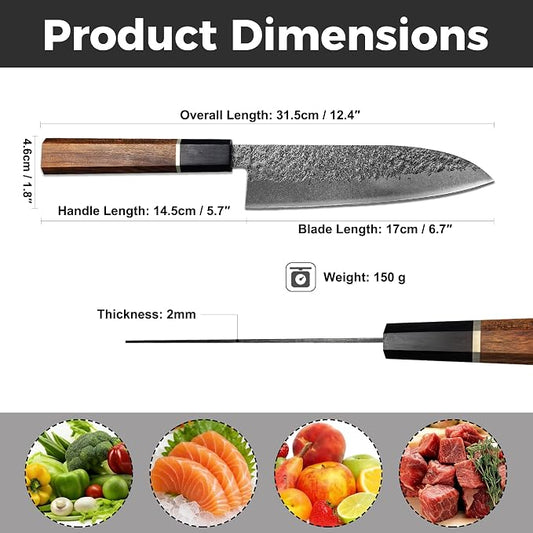 Kitory 7'' Santoku Knife, Black Stonewashed High-Carbon Steel Japanese Kitchen Knife, Hand Forged Ultra Sharp Asian Chef Knife with Ergonomic Wood Handle and Gift Box