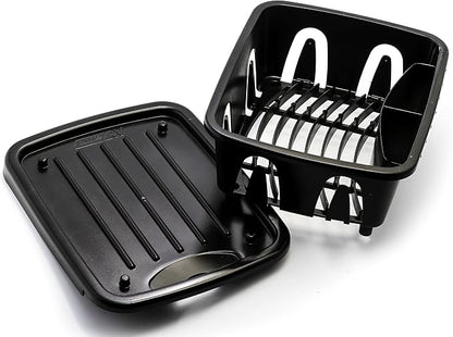 Camco RV Mini Dish Drainer & Tray - Features a Sloped Drain Tray Design, Heavy-Duty Construction - Ideal for Small Spaces, Apartments, Boats, and More -9.5"L x 11.7"W x 4.75"H - Black (43512)