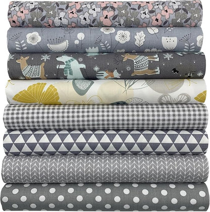 aufodata 8 Pieces 19.6" x 19.6" (50cm x 50cm) Cotton Fabric Squares Quilting Patchwork Floral Pattern Precut Fabric for DIY Quilting Sewing Crafting Artcraft (Gray)