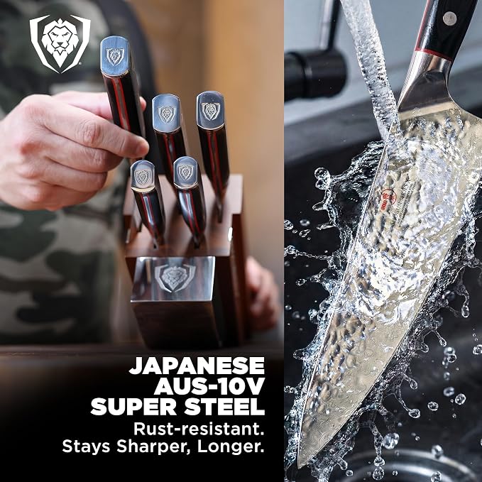 Dalstrong 5-Piece Japanese Knife Block Set — 66-Layer Damascus AUS-10V Steel (8–12° Edge), Chef + Santoku + Utility + Bread + Paring — Shogun ELITE For Serious Home Cooks & Culinary Gifts