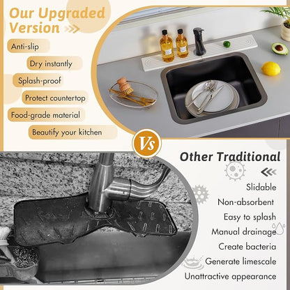 Faucet Mat for Kitchen Sink, 20" Wide Diatomite Fast Drying Stone Tray, Super Absorbent, Prevents Moisture Buildup, Faucet Water Splash Guard for Bathroom Counter, Sink Protector Gift for Mom, White
