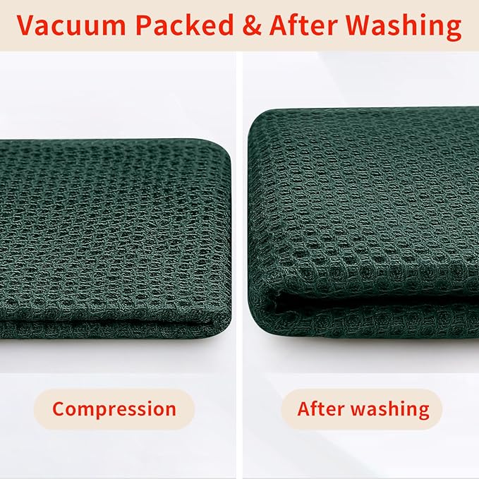 Homaxy 100% Cotton Oversized Waffle Weave Kitchen Dish Towels, Ultra Soft Absorbent Quick Drying Cleaning Towel, 20x28 Inches, 8-Pack, Blackish Green