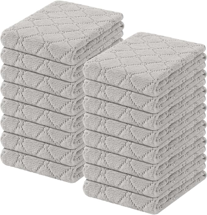 Homaxy 16 Pack Kitchen Cloths Dish Towels (10" x 20", Grey), Super Soft and Absorbent Coral Velvet Dishcloths, Fast Drying No Lint Microfiber Cleaning Cloth