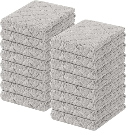 Homaxy 16 Pack Kitchen Cloths Dish Towels (10" x 20", Grey), Super Soft and Absorbent Coral Velvet Dishcloths, Fast Drying No Lint Microfiber Cleaning Cloth