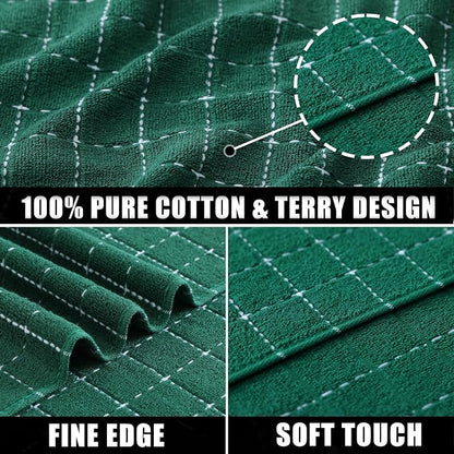 Mordimy 100% Cotton Terry Cloth Kitchen Towels, Super Soft and Absorbent Dish Towels for Drying, Checkered Designed Hand Towels for Kitchen, 13 x 28 Inches, 4 Pack, Dark Green