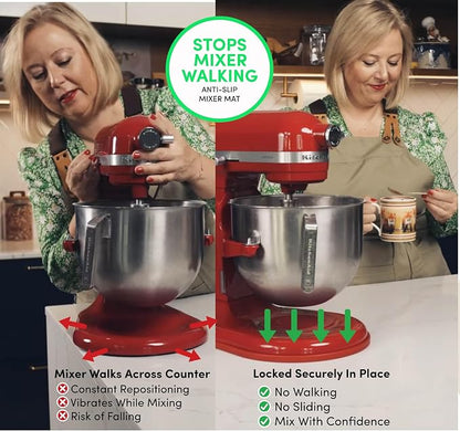 Baker's Buddy Anti-Slip Stand Mixer Mat for KitchenAid Select Bowl-Lift 5–8 Qt Mixers – Silicone Base Pad for Heavy Dough Kneading, Reduces Walking, Vibration & Noise, Black