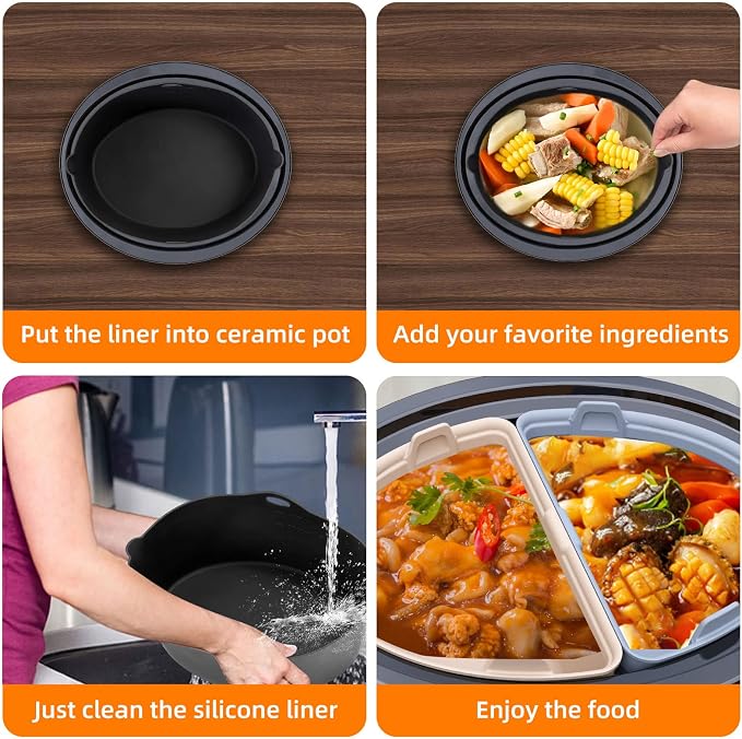 Silicone Liners Fit for Crock Pots/Slow Cookers 7-8 Quart, Slow Cooker Divider Insert Compatible for Crockpot Liner, Reusable/BPA Free/Leakproof/Cooking Accessories for Oval Crockpots