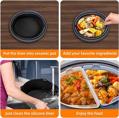 Silicone Liners Fit for Crock Pots/Slow Cookers 7-8 Quart, Slow Cooker Divider Insert Compatible for Crockpot Liner, Reusable/BPA Free/Leakproof/Cooking Accessories for Oval Crockpots