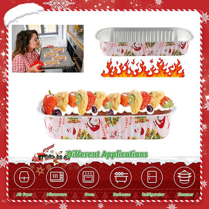 50Pack Pink Christmas Mini Loaf Pans with Lids Mini Cake Pans with Lids and Spoons, 6.8Oz Aluminum Foil Pans Tins, Individual Dessert Cups Containers for Sales,Party,Picnics