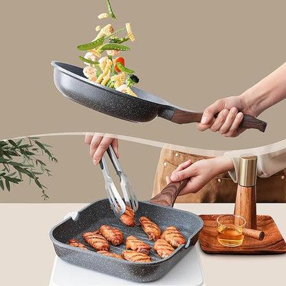 SENSARTE 23 PCS Nonstick Granite Cookware Set, Non Toxic Pots and Pans, PFOA & PFOS Free, Healthy Granite Stone Coating, Induction Compatible, Stay-Cool Handles, Gray