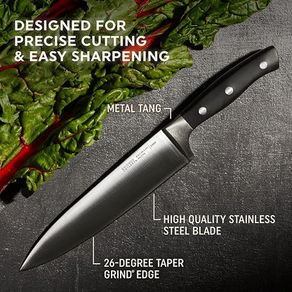Chicago Cutlery Insignia Triple Rivet Poly (18-PC) Kitchen Knife Block Set With Wooden Block & Built-In Sharpener, Black Ergonomic Handles and Sharp Stainless Steel Professional Chef Knife Set