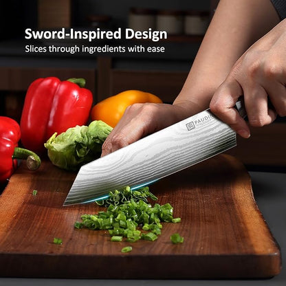 PAUDIN Kiritsuke Knife, 8 Inch Japanese Chef's Knife – High Carbon Stainless Steel Kitchen Knife with Ergonomic Pakkawood Handle & Protective Sheath, Great Gift for Men Women