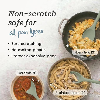 StarPack Silicone Spoonula The All-Rounder 11 Inch - LFGB Spoon Spatula, 600°F Heat Resistant, BPA-Free - One-Piece Seamless, Dishwasher Safe - for Nonstick Cookware, Sage Green