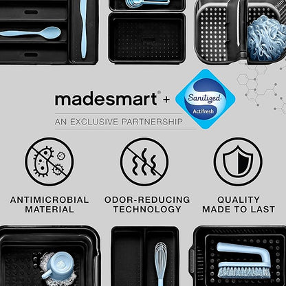 madesmart Premium Small 2 Tier Organizer, Under Cabinet Storage with Sliding Drawers, for Cleaning Supplies, Pantry, Sponges, Bottles, Adjustable Dividers & Pull Out Sliding Baskets, Carbon