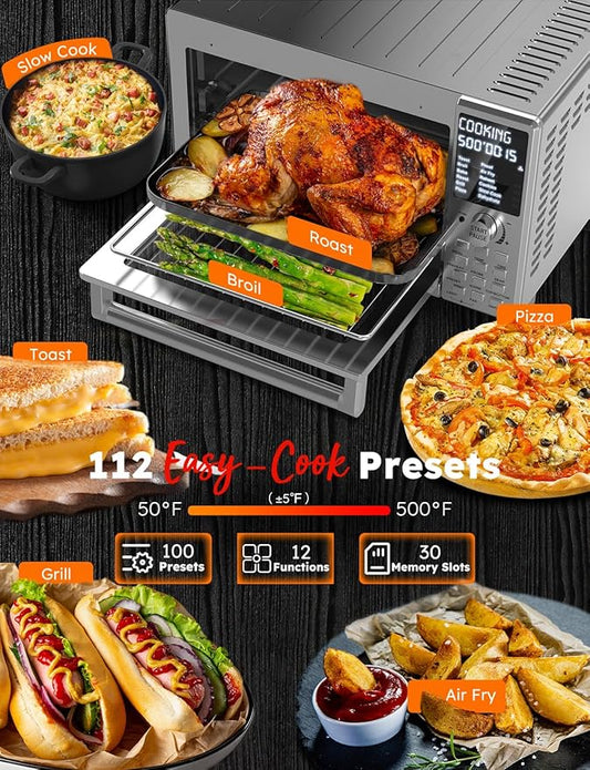 Nuwave Bravo XL Pro Air Fryer Toaster Oven with Grill Combo, 2026 New Ultra-Fast Convection System, 35% Crispier, 2X More Even, 142 Presets, 50-500F, Smarter Probe, PFAS Free, 30QT, Stainless Steel