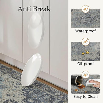 GENIMO Kitchen Mats for Floor 2PCs, Washable Anti Fatigue Mat for Cushioned, 17.3"x47"+17.3"x30", Waterproof Kitchen Rugs, Non Slip Comfort Standing Mat Rug for Home, Sink, Laundry, Center Blue