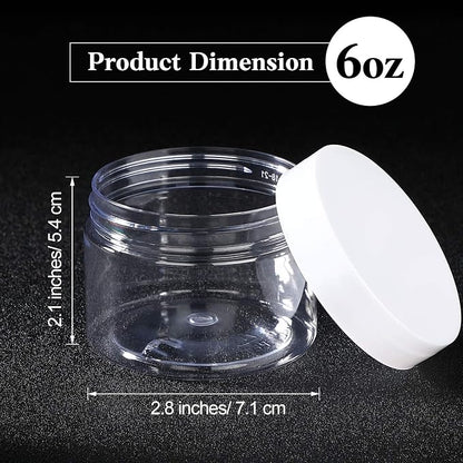 SATINIOR 24 Pieces Empty Clear Plastic Jars with Lids Round Storage Containers Wide-Mouth for Beauty Product Cosmetic Cream Lotion Liquid Butter Craft and Food (White Lid, 6 oz)