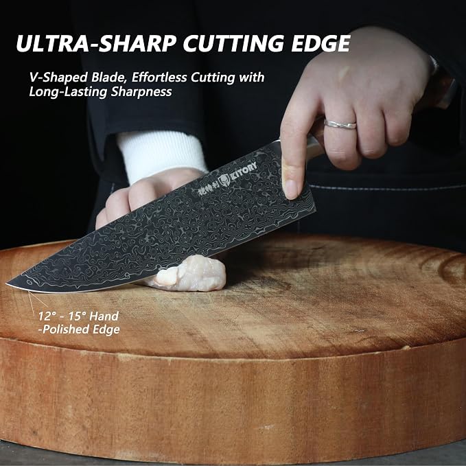 Kitory Chef Knife 8 Inch 73-Layer Damascus HC Steel Core Full Tang Red Sandalwood Handle Kitchen Knife Gift Box