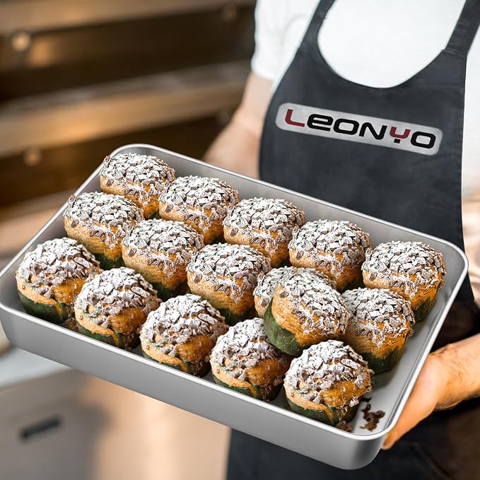 Leonyo Baking Pan with Lid Set of 2, 12⅓ x 9¾ x 2 Inch Stainless Steel Cake Pan for Baking, Refrige & Oven Safe Rectangular Deep Lasagna Pan Tray for Focaccia, Bread, Brownies, Casseroles