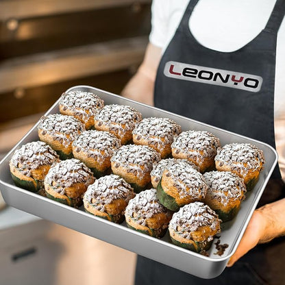Leonyo Baking Pan with Lid Set of 2, 12⅓ x 9¾ x 2 Inch Stainless Steel Cake Pan for Baking, Refrige & Oven Safe Rectangular Deep Lasagna Pan Tray for Focaccia, Bread, Brownies, Casseroles