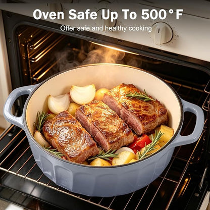 Enameled Cast Iron Dutch Oven Pot with Lid, 3 QT Dutch Oven for Bread Baking, Heavy Duty Cast Iron Pot for Braising, Cook, Bake, Oven Safe across All Cooktops (Gray,3 QT)