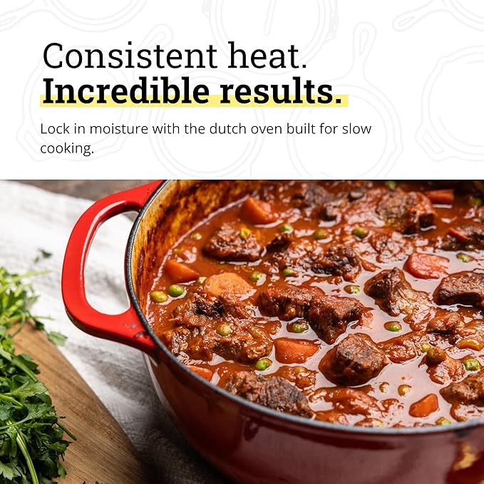 Lodge Essential Enamel Cast Iron Dutch Oven 6 Quarts - Perfect for Bread Baking, Braising, Marinating & Slow Cooking, Features Moisture-Sealing Lid & Dual Handles, Kitchen Essentials, Island Spice Red