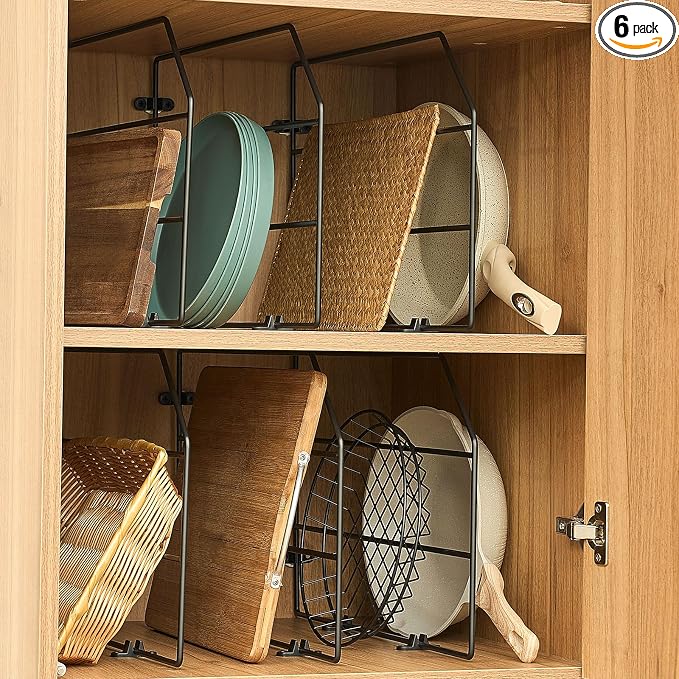 Blulu 6 Pcs Baking Sheet Organizer 12" x 20" Tray Dividers for Cabinets Kitchen Cabinet Dividers Vertical for Baking Sheets Chrome Pan Rack Storage Wires for Kitchen Cupboards(Black)