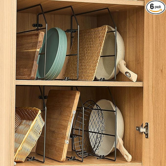 Blulu 6 Pcs Baking Sheet Organizer 12" x 20" Tray Dividers for Cabinets Kitchen Cabinet Dividers Vertical for Baking Sheets Chrome Pan Rack Storage Wires for Kitchen Cupboards(Black)