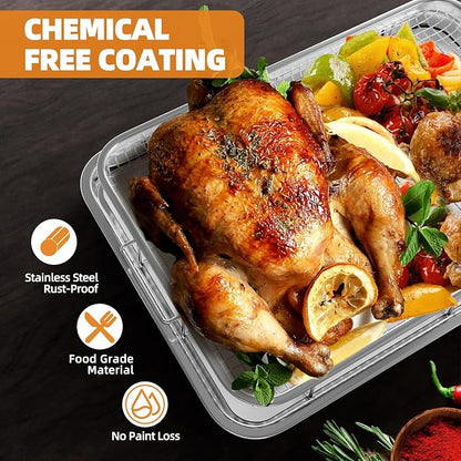 Air Fryer Basket, 2 Set Air Fryer Pans and Tray for Oven with 60 PCS Parchment Papers, DEGOVIN Non-stick Stainless Steel Oven Air Fryer Basket and Tray-18.8" x 12.8"Extra Large &14.88"×10.98"Large