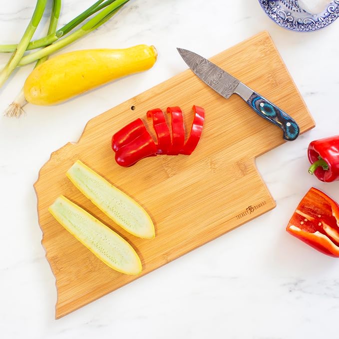 Totally Bamboo Destination Nebraska State Shaped Serving and Cutting Board, Includes Hang Tie for Wall Display