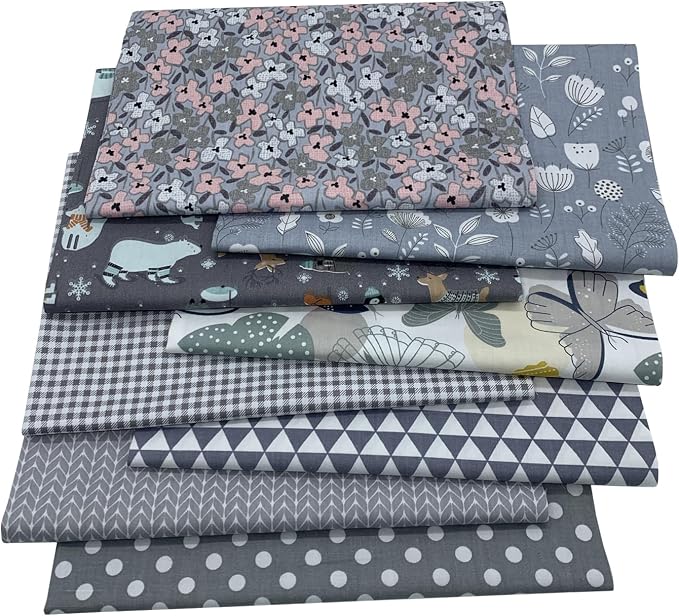 aufodata 8 Pieces 19.6" x 19.6" (50cm x 50cm) Cotton Fabric Squares Quilting Patchwork Floral Pattern Precut Fabric for DIY Quilting Sewing Crafting Artcraft (Gray)