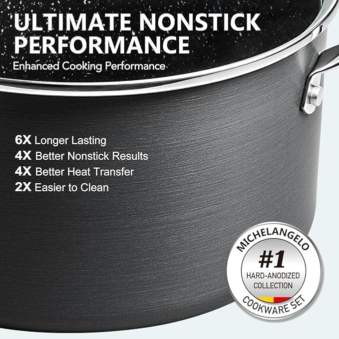 MICHELANGELO 3 Quart Saucepan with Lid, Hard Anodized Nonstick Sauce Pan with Strainer Lid & Pour Spouts for Easy Pour, Granite Derived Coating Sauce Pan for Cooking, Small Pot - 3 Qt Saucepan