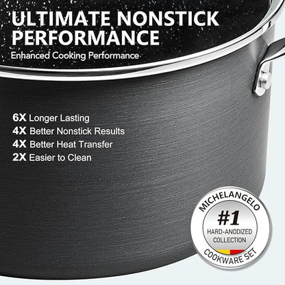 MICHELANGELO 3 Quart Saucepan with Lid, Hard Anodized Nonstick Sauce Pan with Strainer Lid & Pour Spouts for Easy Pour, Granite Derived Coating Sauce Pan for Cooking, Small Pot - 3 Qt Saucepan