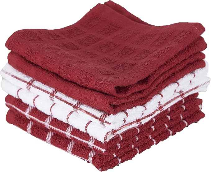 Ritz Premium 3-Pack Kitchen Towel & 6-Pack Dish Cloth Set - Highly Absorbent, Super Soft, Long-Lasting, 100% Cotton Terry Drying Cleaning Cloths, Paprika