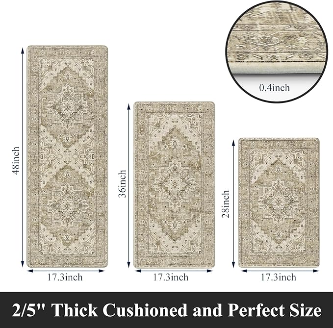 Cushioned Kitchen Rug Sets 3 Piece Anti Fatigue Mats for Floor Non Slip Waterproof Comfort Standing Mat Runner for Home Office, Sink, Laundry