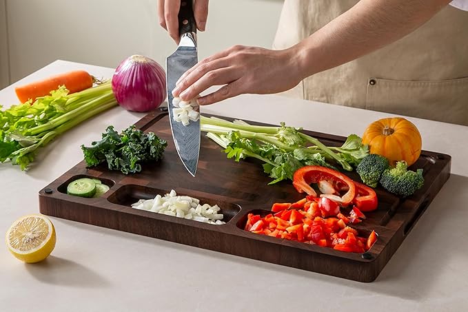 THETCHRY Walnut Wood Cutting Boards for Kitchen, End Grain Chopping Board Double Sided, Large Cutting Board with Handle, Charcuterie Butcher Block for Meal Prep & Serving with Gift Box, 17"×13"×1"