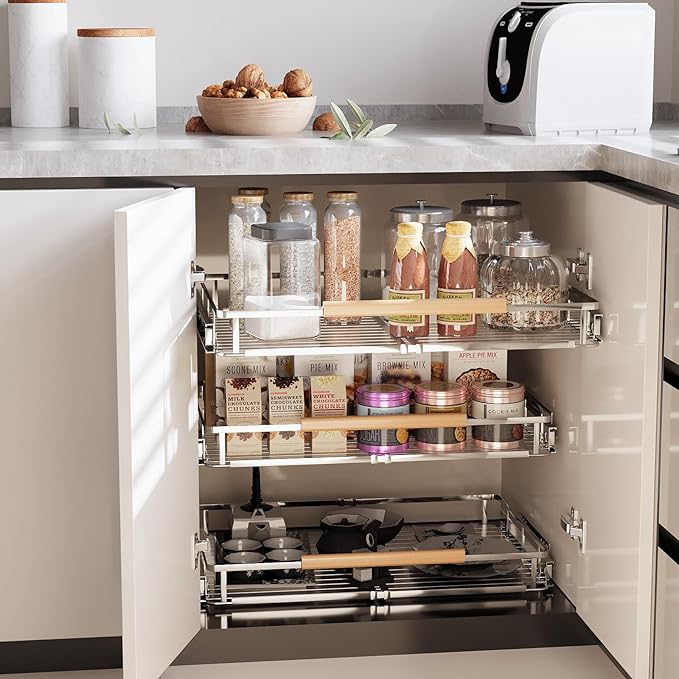 2Pack Expandable Pull Out Cabinet Organizer, 23.2-39.9" W x 22.5" D | Adjustable Width, Under Sink Organizer, Drawer Storage Shelves, For Kitchen, Bathroom, Closet, Pantry, Cupboard