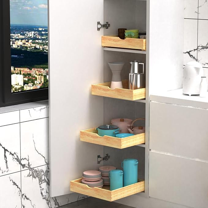 Pull Out Drawers for Kitchen Cabinets, Pull Out Cabinet Organizer, Fully Assembled Wood Cabinet Pull Out Drawer, Fast and Easy DIY Installation, 11”W x 21”D