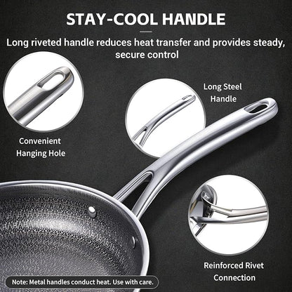 Ammeloo Hybrid Tri-Ply Stainless Steel Frying Pan Set, 8"/9.5"/11" Cooking Pans, Non Stick Frying Pans and Skillets, Chef Pan, Non Toxic, Dishwasher Safe, Induction Compatible, Black Interior