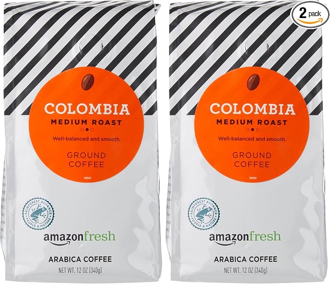 Amazon Fresh Colombia Ground Coffee, Medium Roast, 12 Ounce (Pack of 2)