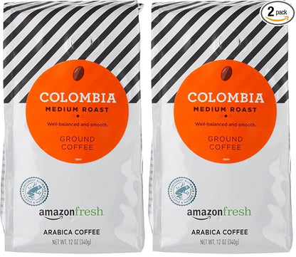 Amazon Fresh Colombia Ground Coffee, Medium Roast, 12 Ounce (Pack of 2)