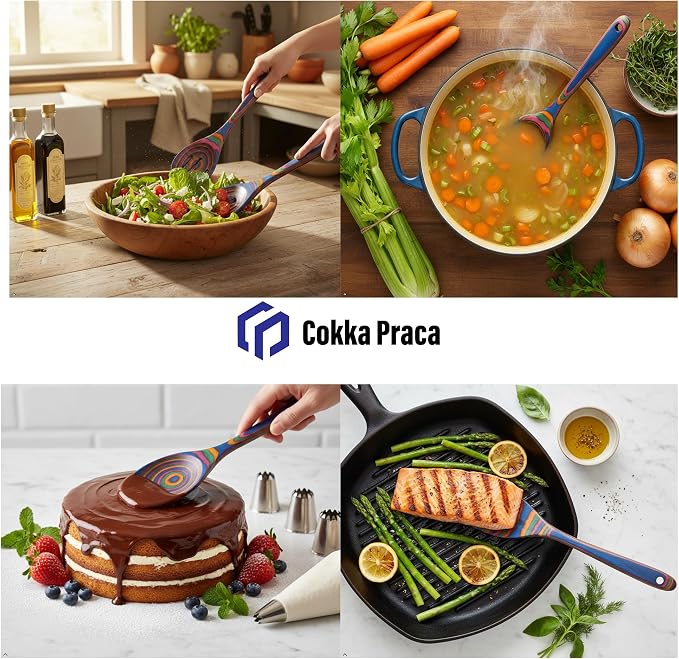 6-Piece Pakkawood Kitchen Utensils | Heat Resistant Wood Kitchen Utensils | Pakkawood Kitchen Cooking Utensil Set | Wooden Spoons for Cooking | Non-Sitck Cooking Spoons | Sapphire
