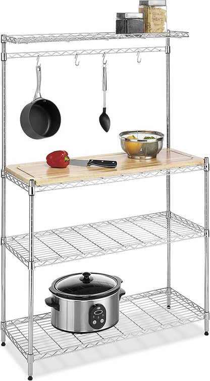 Whitmor Supreme Baker’s Rack with Food Safe Removable Wood Cutting Board - Chrome