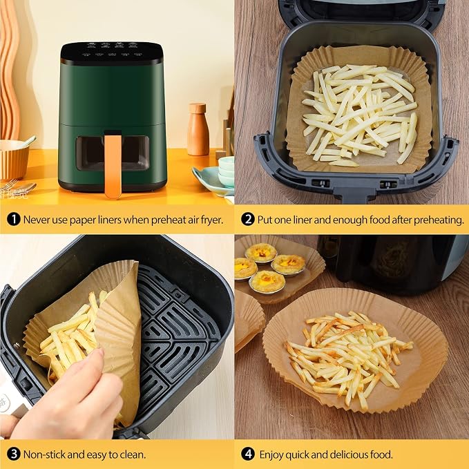Air Fryer Disposable Paper Liners - 125Pcs 6.5In Square Parchment Paper Non-Stick Airfryer Basket Liners for Steamer Microwave Oven